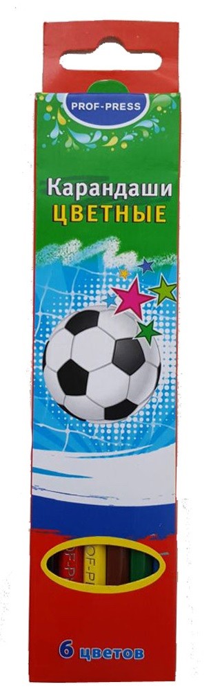 Карандаши цветные гексагональные «Футбольный мяч», 6 штук, 6 цветов | Проф-Пресс