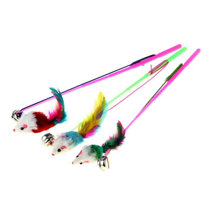 Дразнилка-удочка «Цветная мышка», 32 см, цвет в ассортименте | Пижон