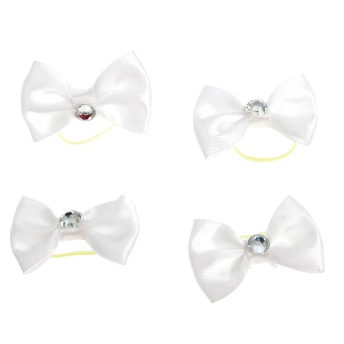 Бантики белые со стразами на латексной резинке, 3,5х2,5 см, набор 4 штуки | Пижон