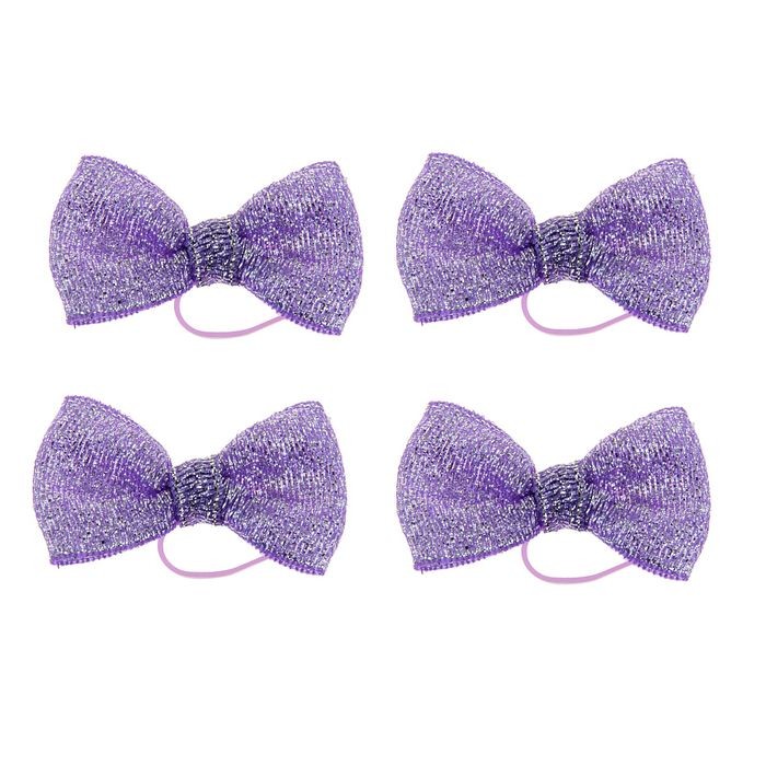 Бантик блестящий сиреневый на латексной резинке, 4,5х2 см, набор 4 штуки | Пижон