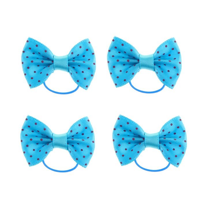Бантик голубой в горошек на латексной резинке, 3,5х2,2 см, набор 4 штуки | Пижон