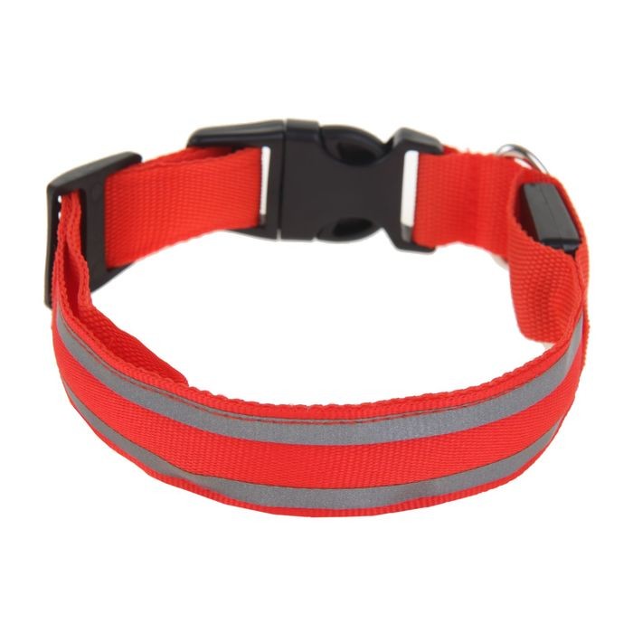 Ошейник с подсветкой и 2 светоотражающими полосами, размер L, 3 режима свечения, красный | Пижон