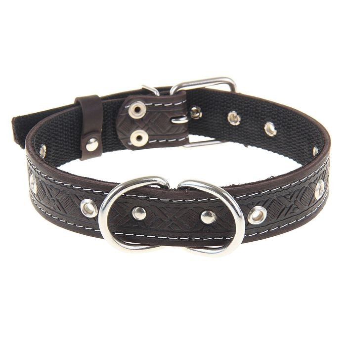 Ошейник кожаный усиленный капроном, 55х3 см, с полукольцом, цвет в ассортименте