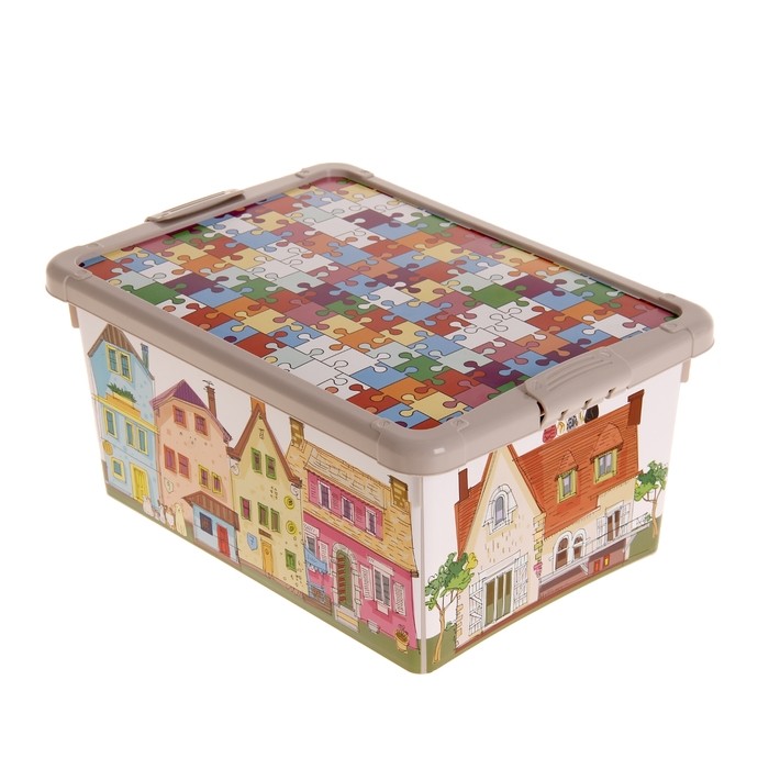 Ящик для игрушек с аппликацией и крышкой, 8,4 л, цвет бежевый | Пластишка
