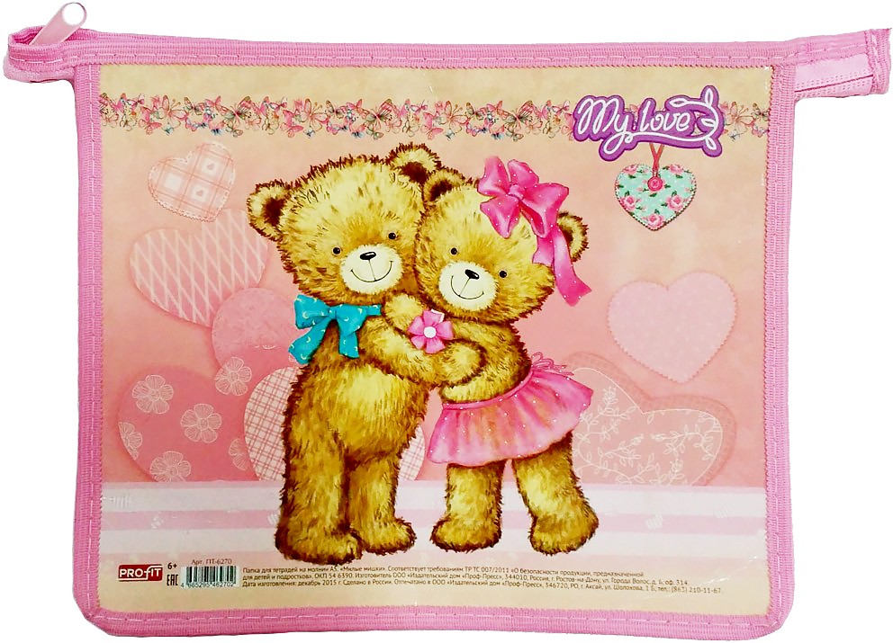 Папка для тетрадей «Милые мишки», на молнии, А5 | Проф-Пресс