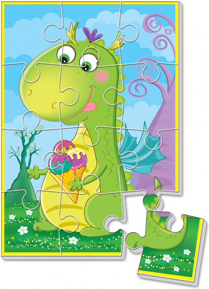 Мягкий пазл А5 «Динозавр с мороженым», 12 элементов | Vladi Toys