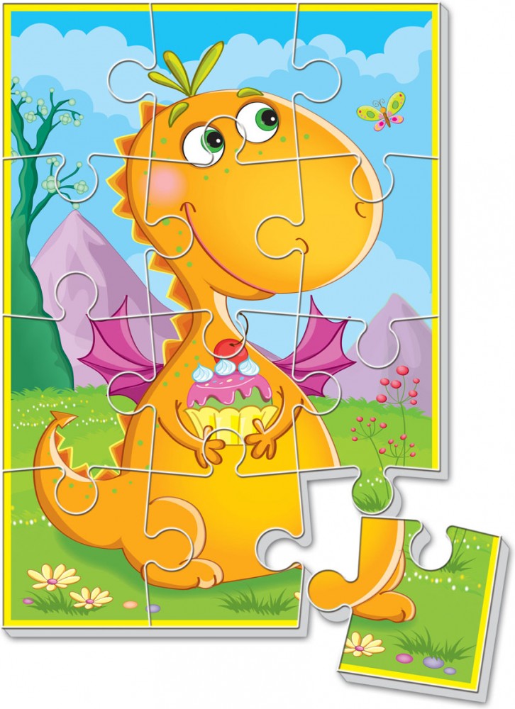 Мягкий пазл А5 «Динозавр с пирожным», 12 элементов | Vladi Toys