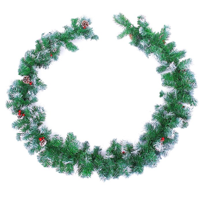 Хвойная гирлянда «Иней с шишками и ягодами» (200 веток)