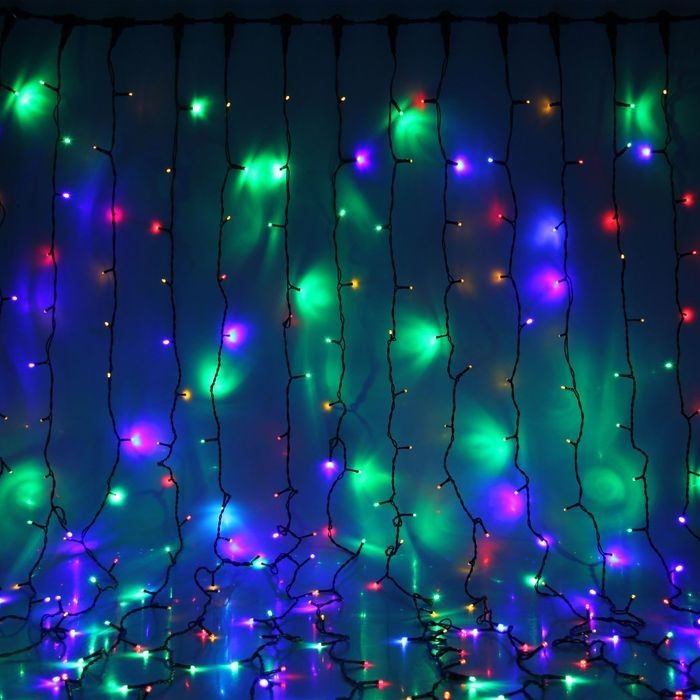 Гирлянда «Занавес», 2х9 м, 3W LED-1800-220V, мультицвет, нить темная, без контроллера | Luazon