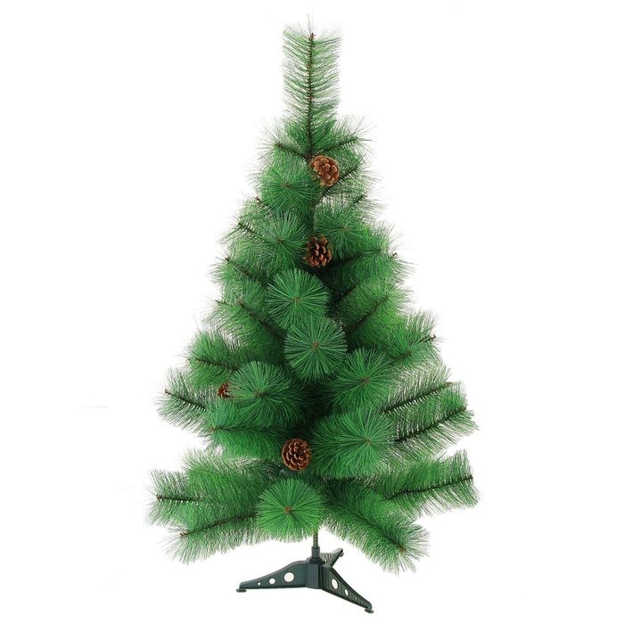 Кедр зелёный с шишками, 90 см (57 веток, пластиковая подставка)