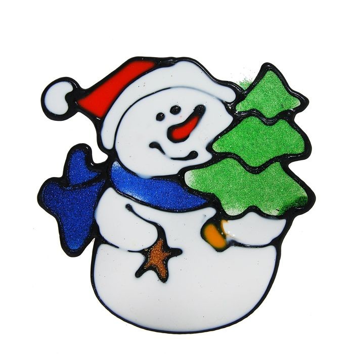 Наклейка на стекло «Снеговик с ёлкой»