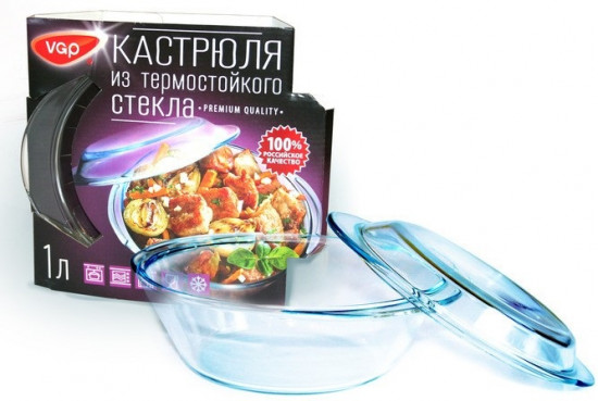 Кастрюля стеклянная с крышкой (1 л)