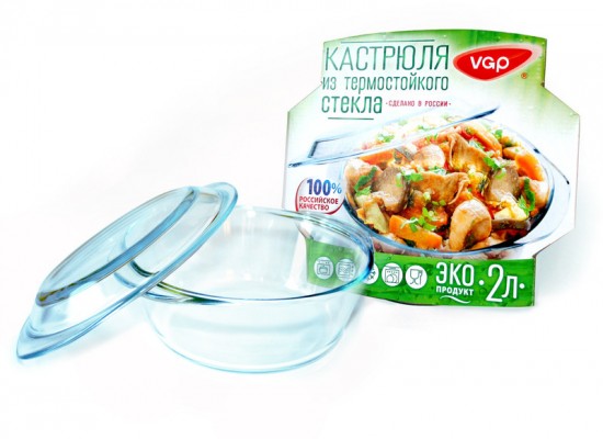Кастрюля стеклянная с крышкой (2 л)