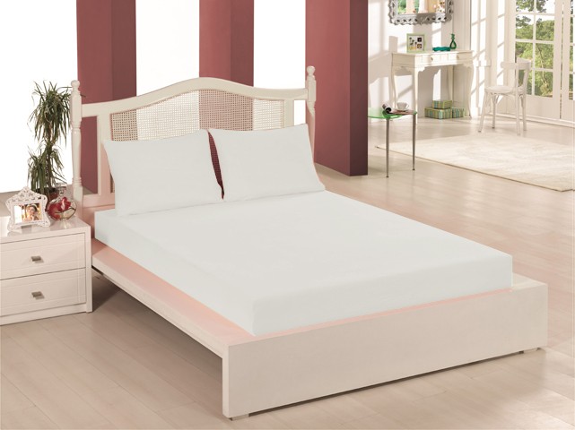 Простыня трикотажная «Acacia» на резинке (2-спальная, хлопок, 160x200+30 см, 2 наволочки 70х70 см), цвет белый | Acacia | Kayteks kadife