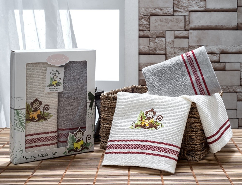 Набор кухонных полотенец «Tera» (размер 40х65, 2 шт) цвет серый | Karna