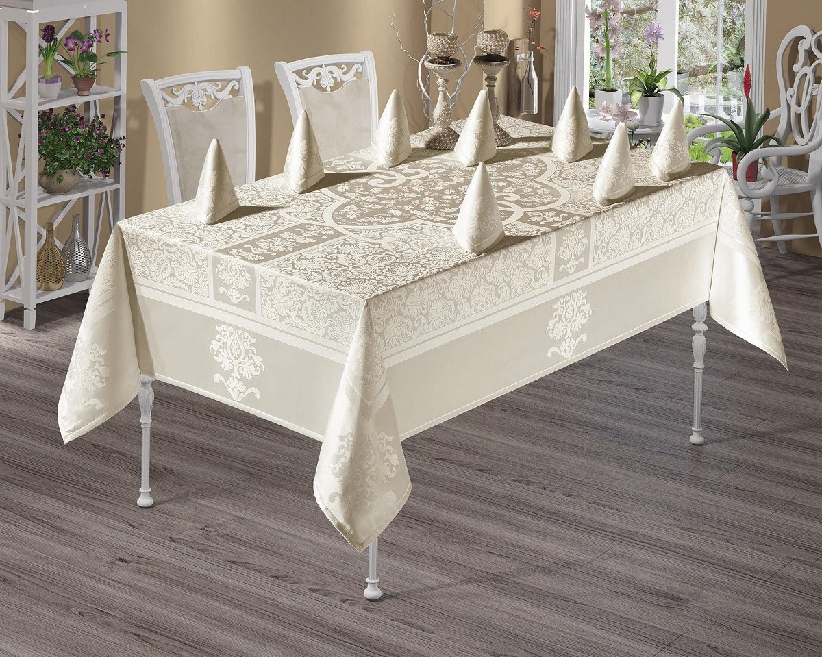 Скатерть с салфетками «Monalit» Vipcoton Set (жаккард, размер 160x220 см) | Cetin Tekstil