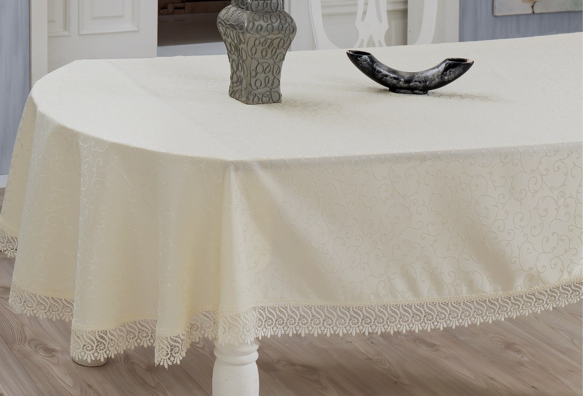 Скатерть овальная «Evdy» KDK (с гипюром, размер 160x220 см) | Beytug Tekstil