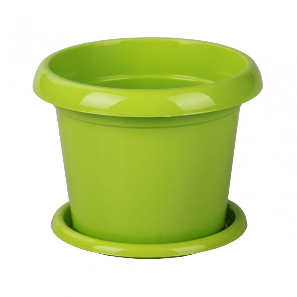 Цветочный горшок (0,8 л), с поддоном, цвет зеленый | Альтернатива