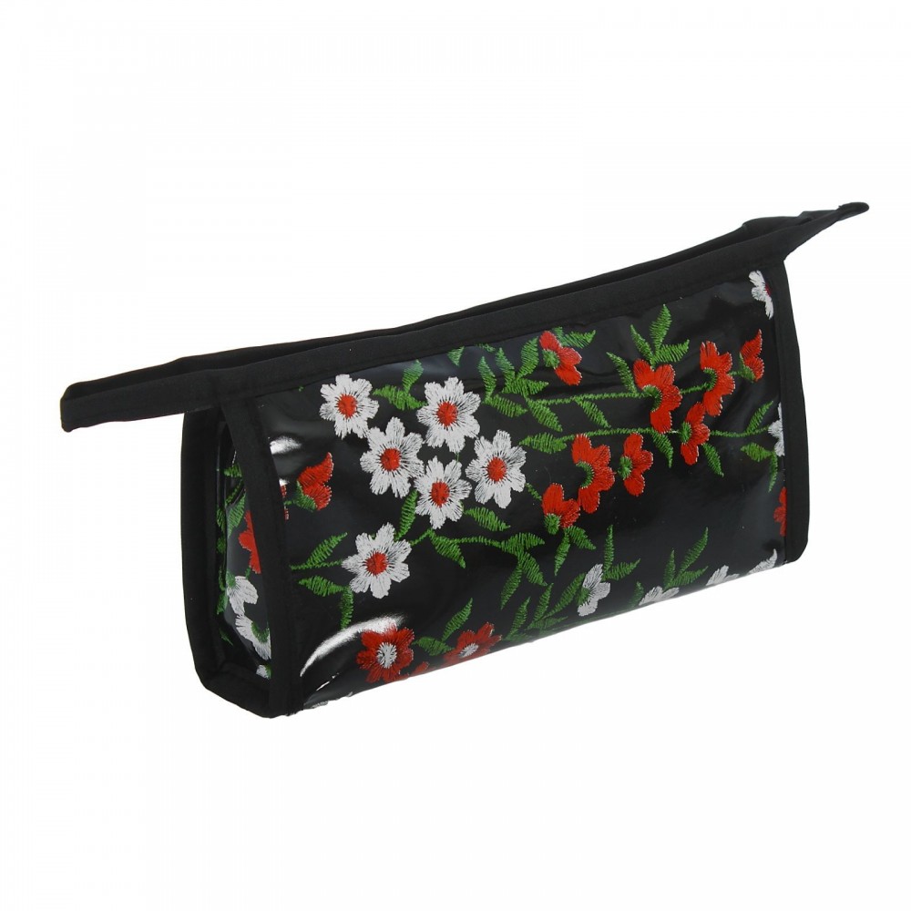 Косметичка треугольная на молнии "Полевые цветы", 1 отдел, чёрная