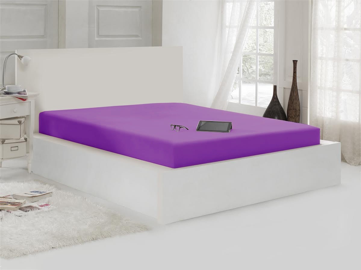 Простыня на резинке «Acacia» (2-спальная, хлопок, 160×200+30 см), цвет фиолетовый | Acacia | Kayteks kadife