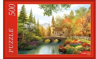 Пазл «Церковь у озера», 500 элементов | Puzzle 500. CreatM | Рыжий кот