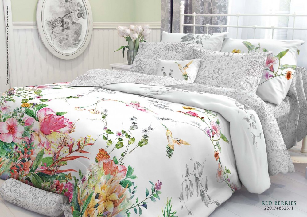 Комплект постельного белья «Red berries» (семейный, перкаль, 2 наволочки 70х70 и 2 наволочки 50х70) | Percale | НордТекс