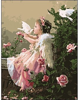 Холст для рисования по номерам с красками «Ангелок и голуби», 40х50 см | Холсты для рисования с красками | Рыжий кот