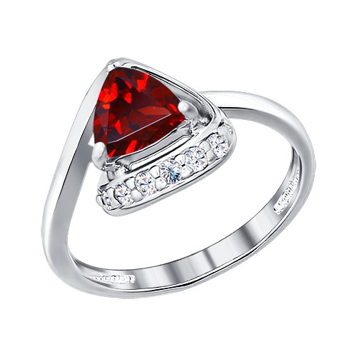 Кольцо из серебра с гранатом и фианитами | SOKOLOV