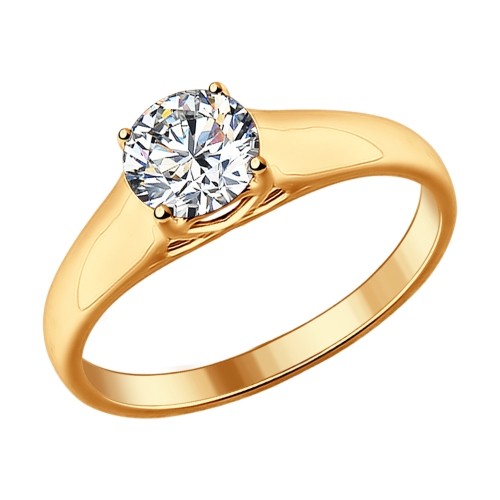 Кольцо из золочёного серебра с фианитом | SOKOLOV