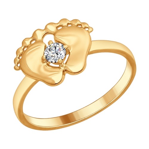 Кольцо «Пяточки» из золочёного серебра с фианитом | SOKOLOV