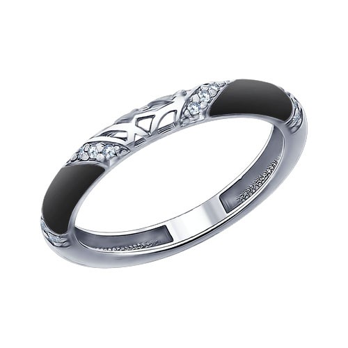 Кольцо из серебра с эмалью с фианитами | SOKOLOV