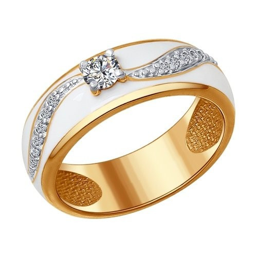 Кольцо из золочёного серебра с эмалью с фианитами | SOKOLOV