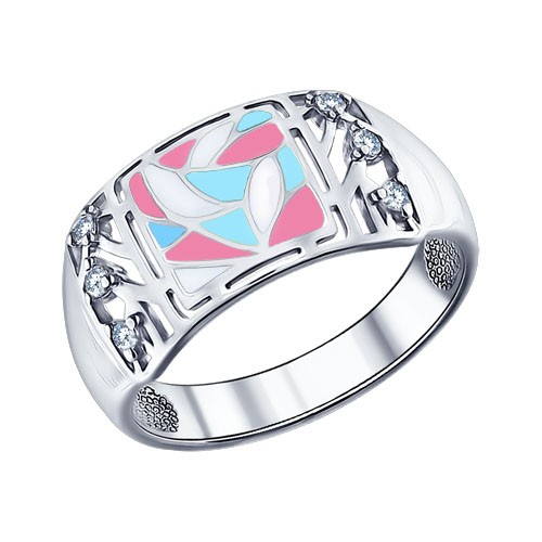 Кольцо из серебра с эмалью и фианитами | SOKOLOV
