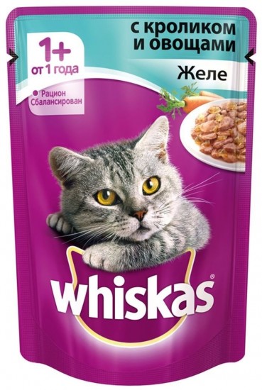 Корм для кошек желе с кроликом и овощами «Whiskas» (85 гр)