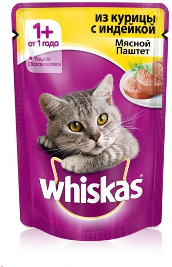 Корм для кошек паштет из курицы с индейкой «Whiskas» (85 гр)