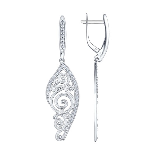 Серьги длинные из серебра с фианитами | SOKOLOV