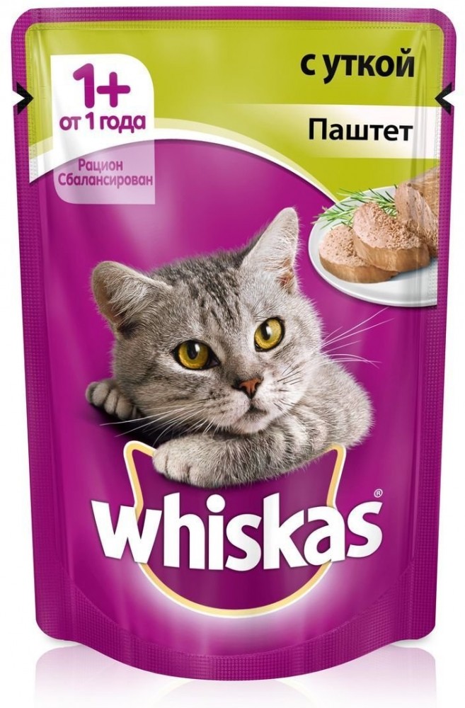 Корм для кошек паштет с уткой «Whiskas» (85 гр) | Whiskas
