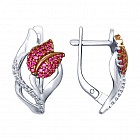 Серьги из серебра с бесцветными и красными фианитами