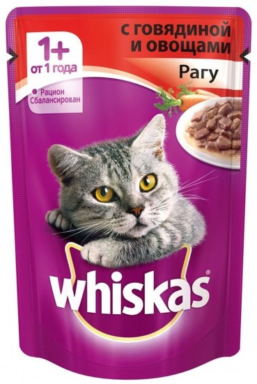 Корм для кошек рагу с говядиной и овощами «Whiskas» (85 гр)