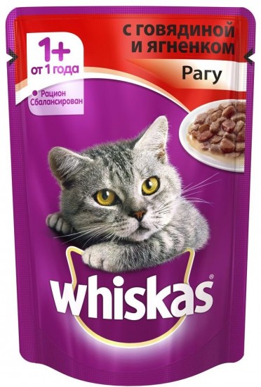 Корм для кошек рагу с говядиной и ягненком «Whiskas» (85 гр)