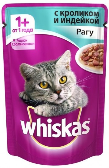 Корм для кошек рагу с кроликом и индейкой «Whiskas» (85 гр)