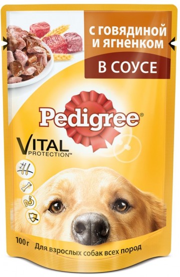 Консервы для взрослых собак «Pedigree» с говядиной и ягненком в соусе (100 гр)