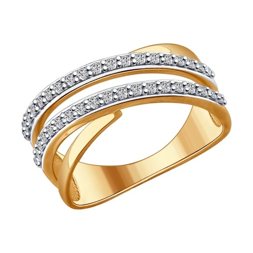 Кольцо из золоченого серебра с фианитами | SOKOLOV