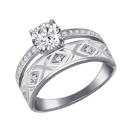 Кольцо из серебра с эмалью и фианитами | SOKOLOV