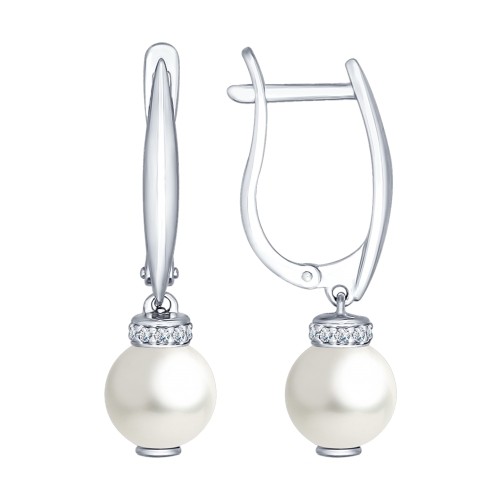 Серьги из серебра с жемчугом Swarovski и фианитами | SOKOLOV