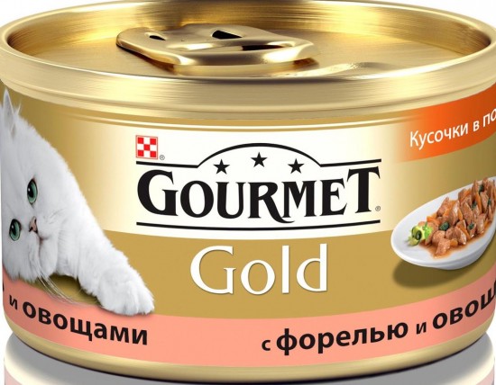 Корм для кошек Gourmet Gold «Кусочки в подливке», с форелью и овощами (85 г)