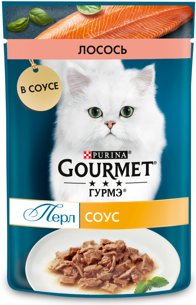 Корм для кошек «Нежное филе в соусе с лососем» | Perle | Gourmet