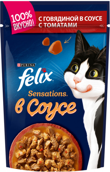 Корм для кошек Felix «Sensations», говядина и томаты (85 г)