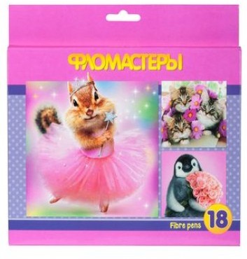 Фломастеры, 18 цветов | Забавные зверята | Hatber
