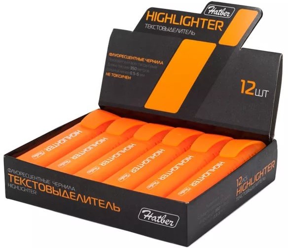 Текстовыделитель флуоресцентный, оранжевый | Hatber